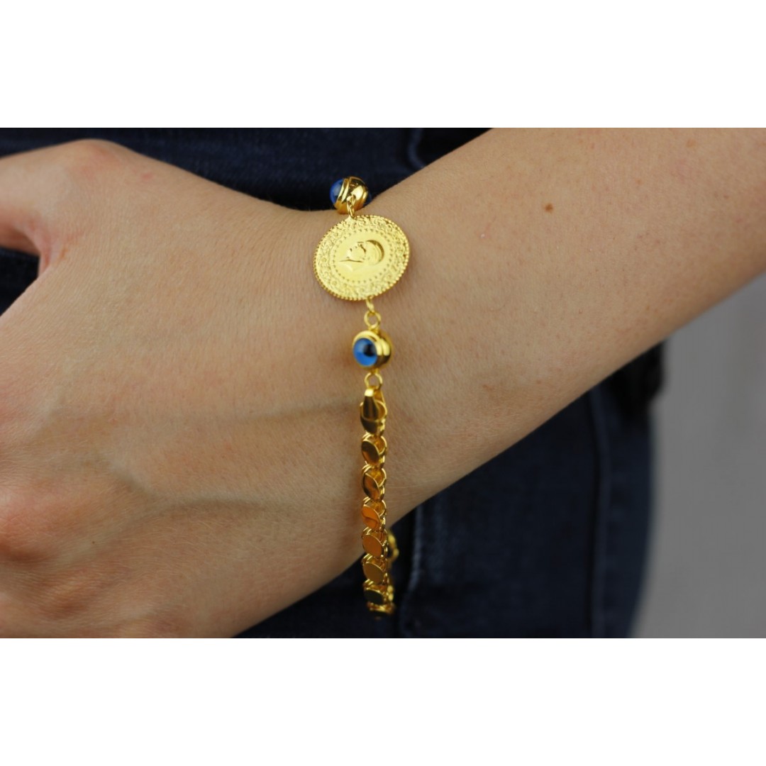 Liralı Arpa Zincirli Çift Boncuklu Bileklik