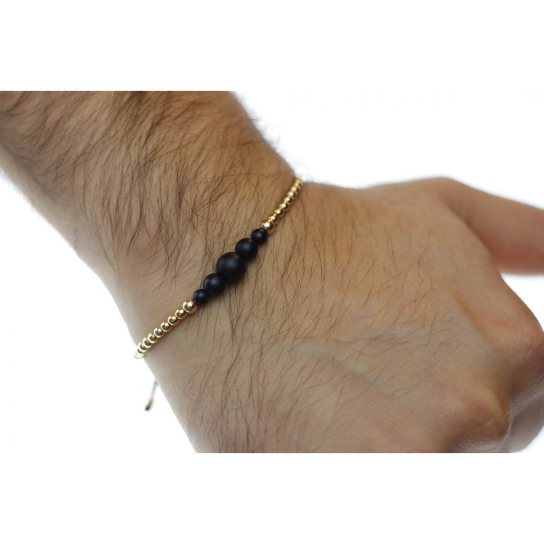 Ortası Siyah Toplu Altın Erkek Bilekliği BL02101