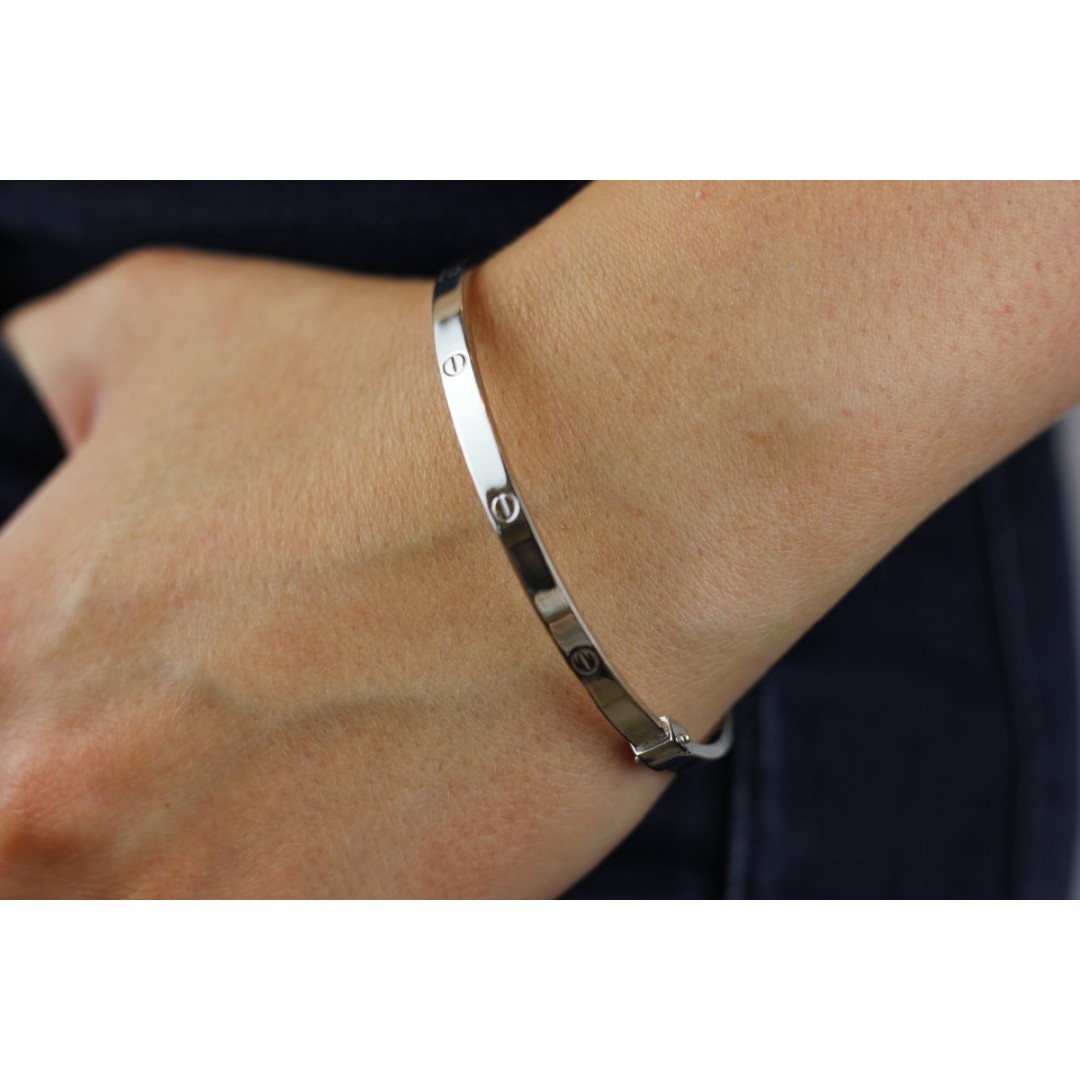 İnce Beyaz Cartier Altın Kelepçe Bileklik BL02117