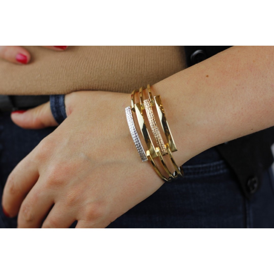 Üç Renk Dörtlü Kaburga Altın Bileklik BL02120