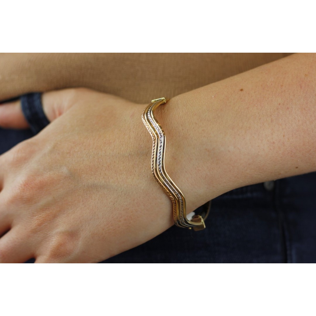 Üç Renk Zigzag Altın Kelepçe Bileklik BL02201