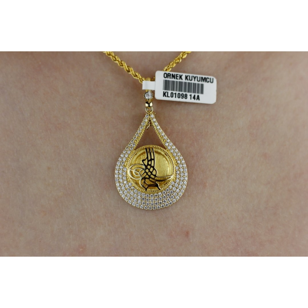 Üç Sıra Taşlı Tuğralı Kolye Ucu KL01098