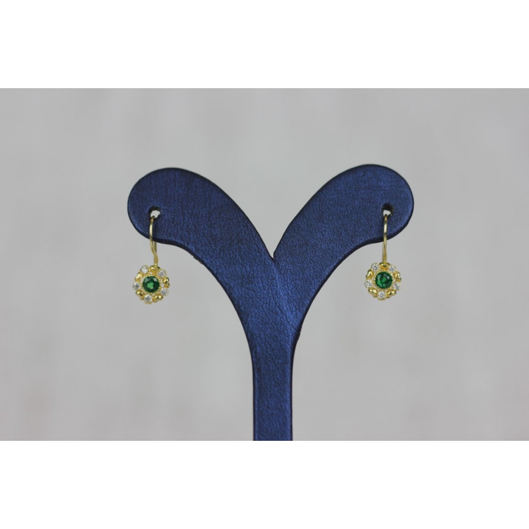 Kancalı Papatya Desenli Yeşil Taşlı Çocuk Küpesi KP01458