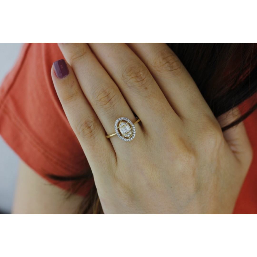 Oval Kesim Sarı Baget Yüzük YZ01419