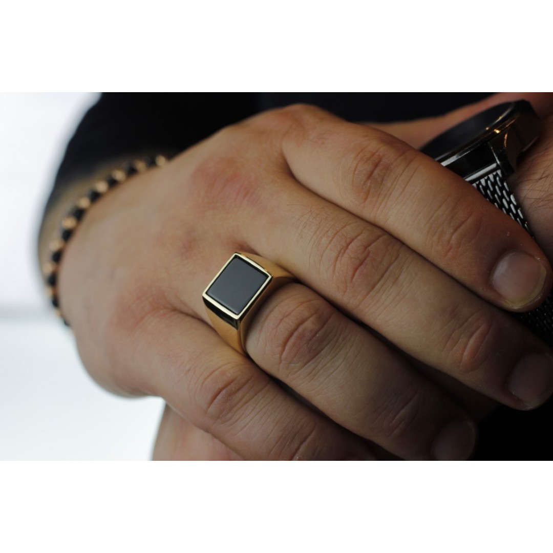 Kare Siyah Taşlı Erkek Yüzüğü YZ01462