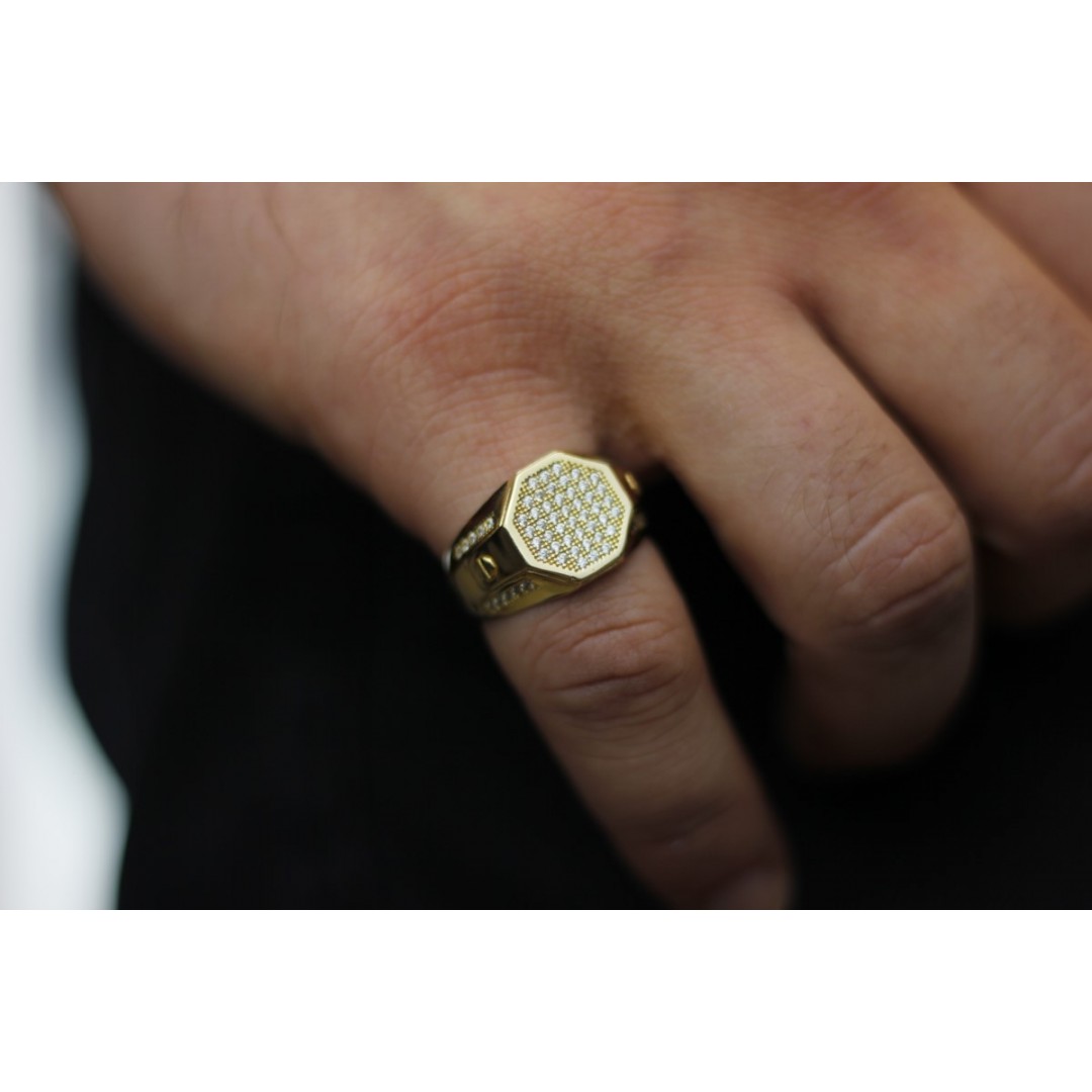 Beyaz Taşlı Sekizgen Altın Erkek Yüzüğü YZ01474