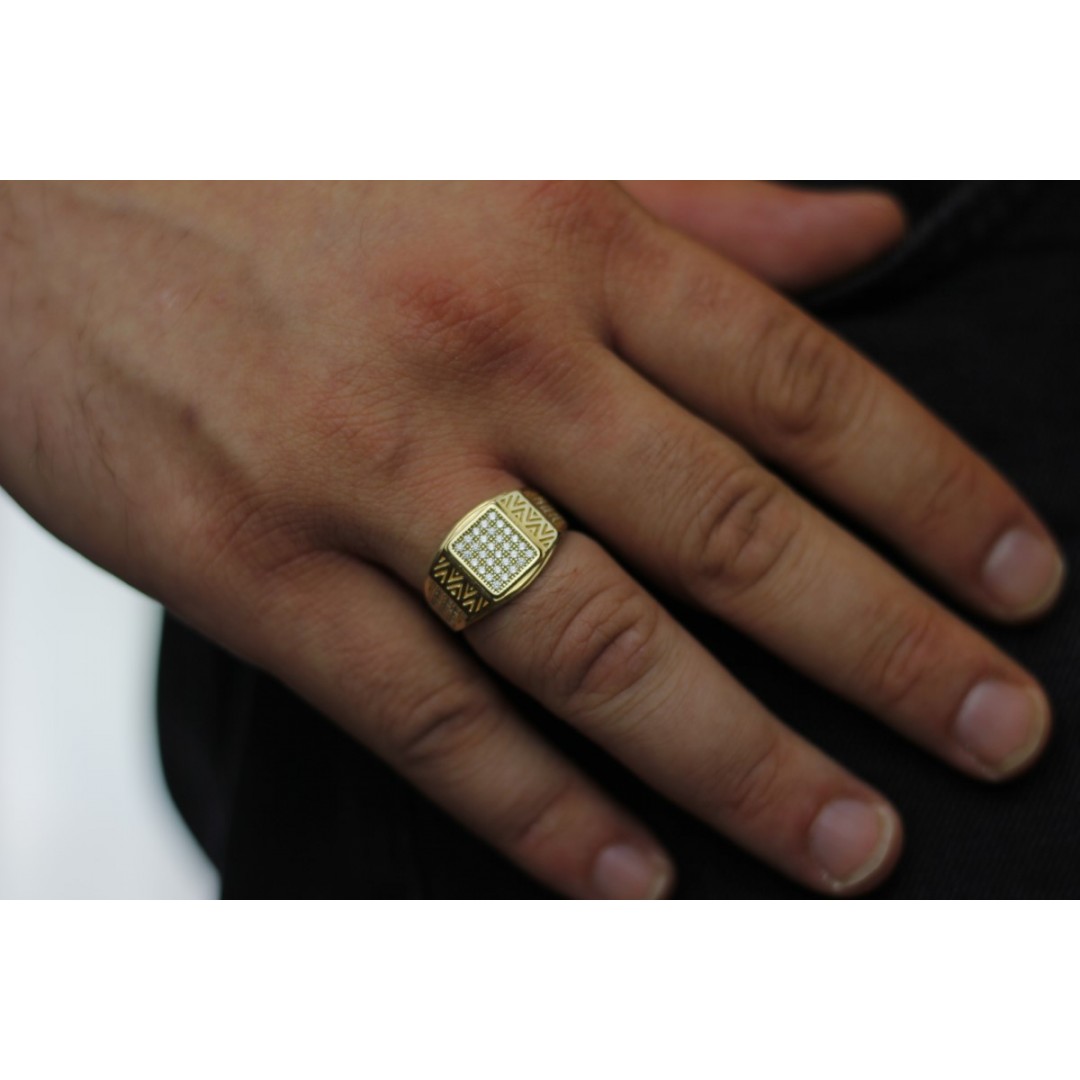 Kare Beyaz Taşlı Erkek Yüzüğü YZ01744