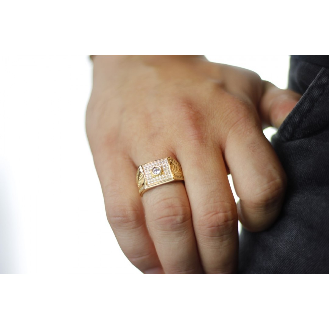 Beyaz Taşlı Altın Erkek Yüzüğü YZ01745