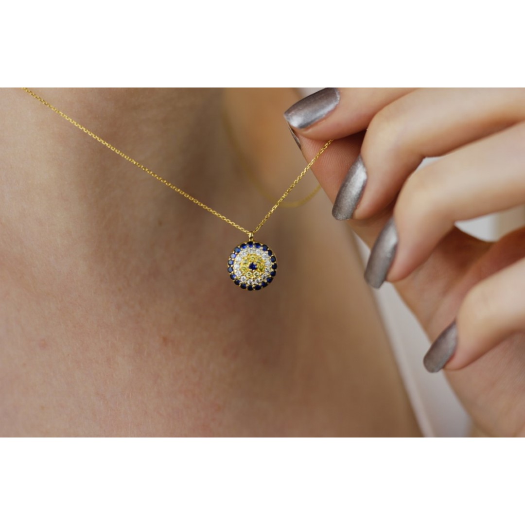 Taşlı Nazar Boncuğu Figürlü Kolye ZN00408