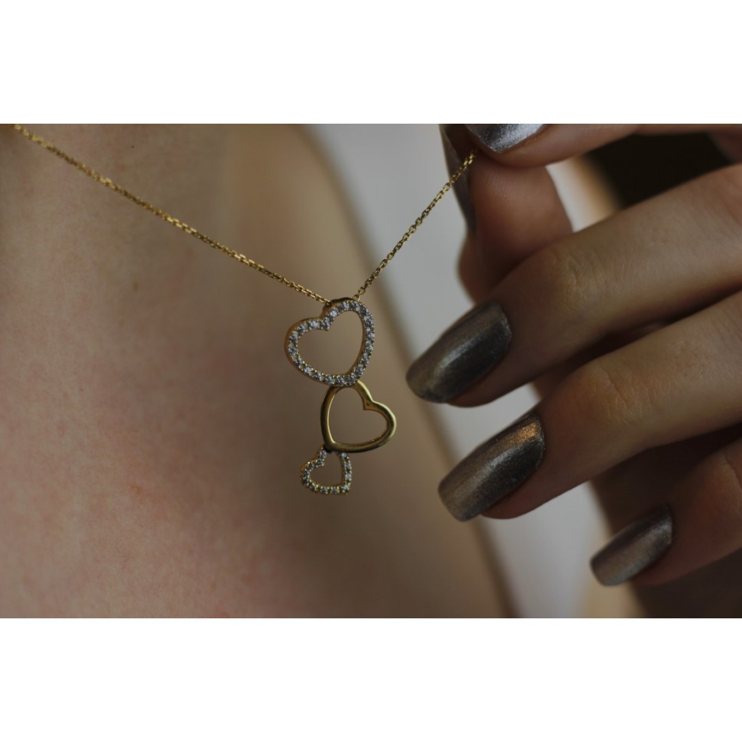 Taşlı Üç Kalp Figürlü Kolye ZN00518