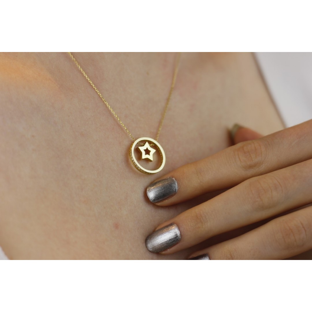 Yanları Taşlı Yıldız Kolye ZN01253