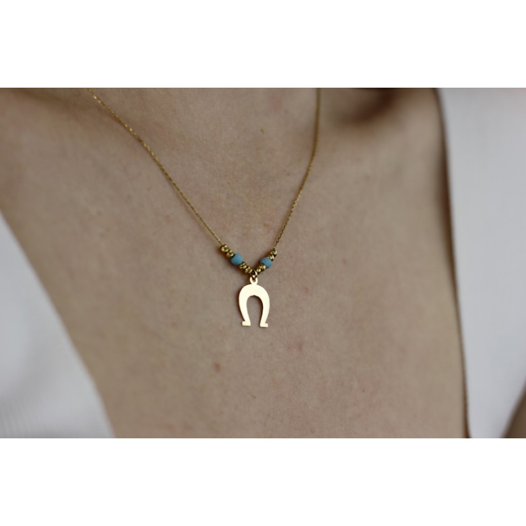 Mavi Boncuklu At Nalı Kolye ZN01701