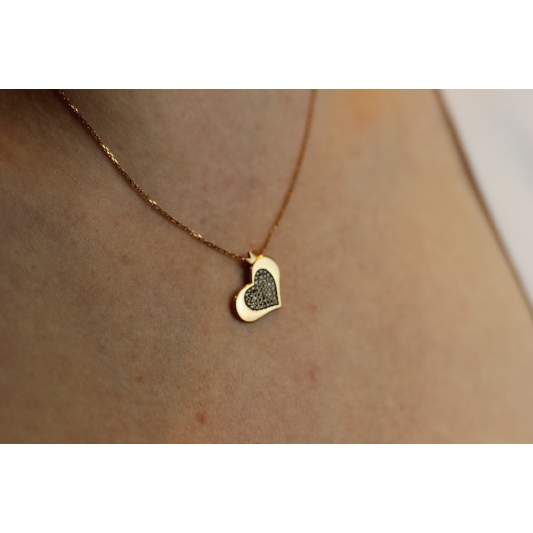 Taşlı Rose Renkli Kalp Kolye ZN01853