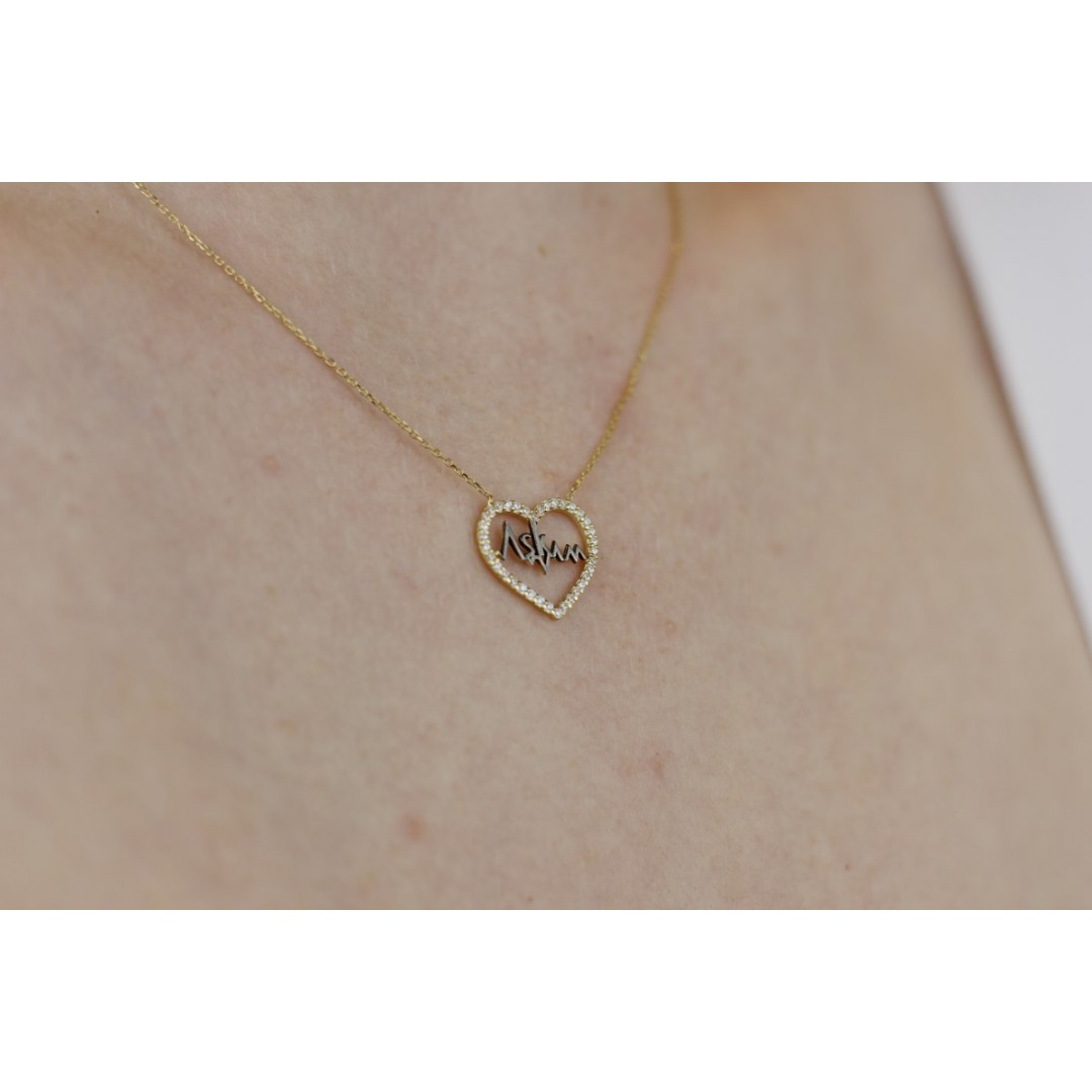 İçi Aşkım Yazılı Kalp Figürlü Kolye ZN02043