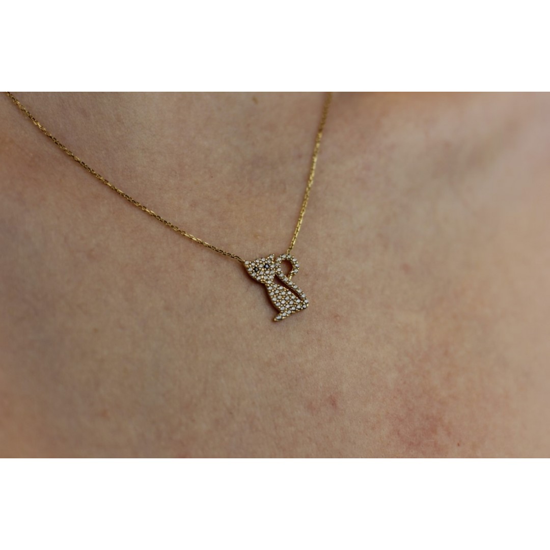 Taşlı Kedi Figürlü Kolye ZN02057