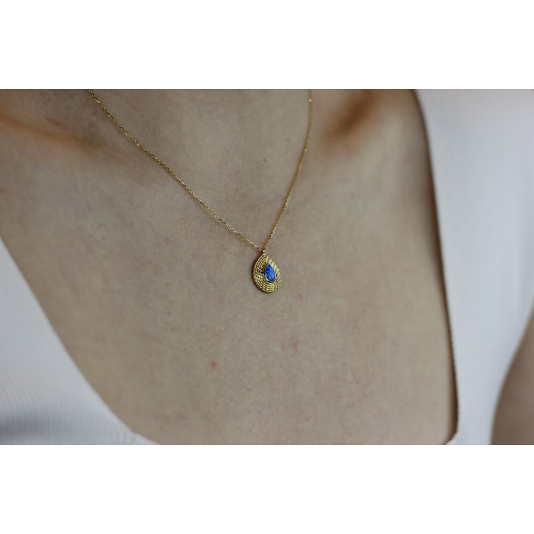 Mavi Taşlı Damla Kolye ZN02065