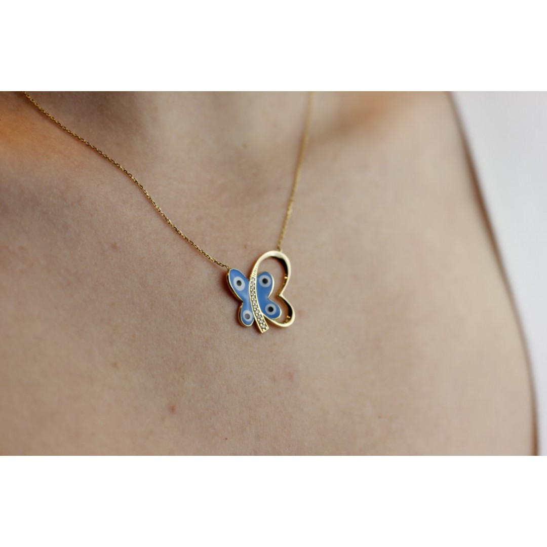 Mavi Mineli Kelebek Figürlü Kolye ZN02192